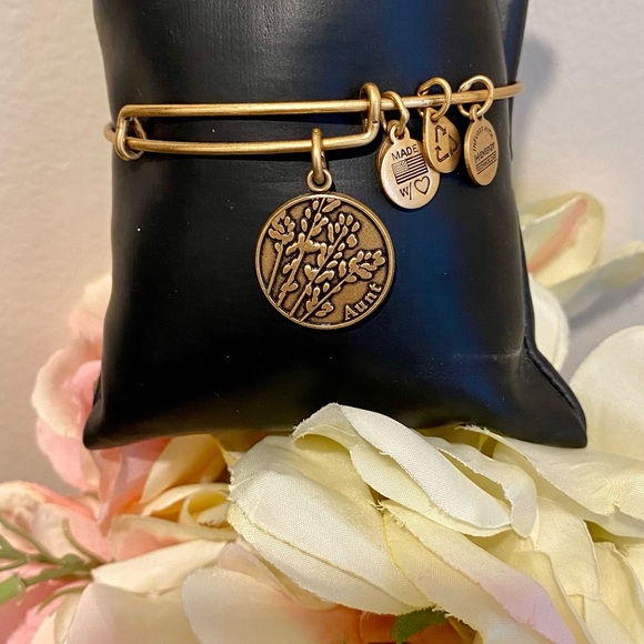 Alex and Ani Because I Love You Aunt Expandable Bangle in Rafaelian Gold Finish - Picture 1 of 4